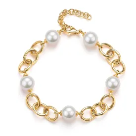 9-10mm Freshwater Pearl Chunky Silver Chain Bracelet