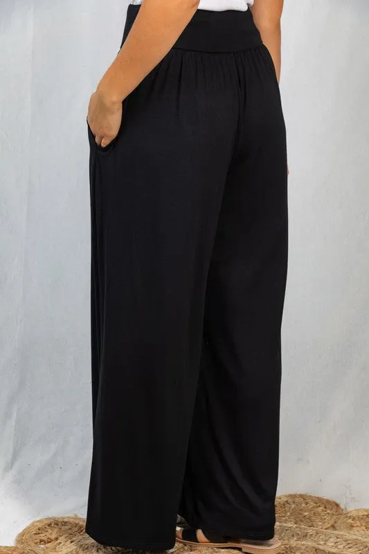 Black High Waist Wide Leg Slacks - Final Sale