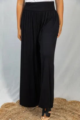 Black High Waist Wide Leg Slacks - Final Sale