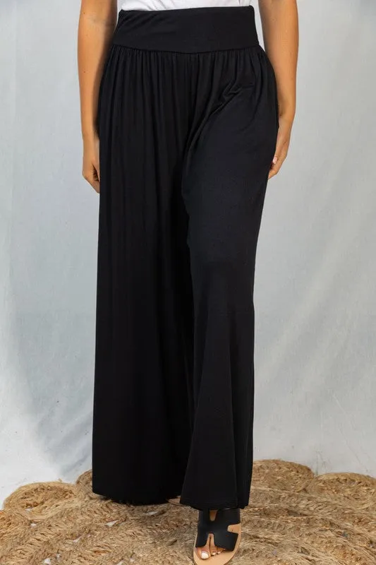 Black High Waist Wide Leg Slacks - Final Sale