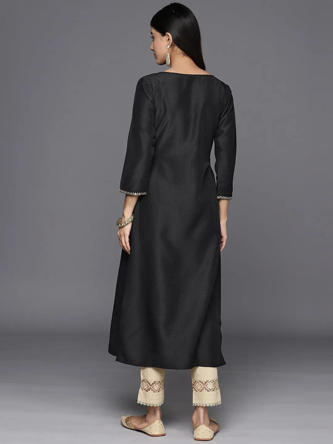 Black Yoke Design Silk A-Line Kurta