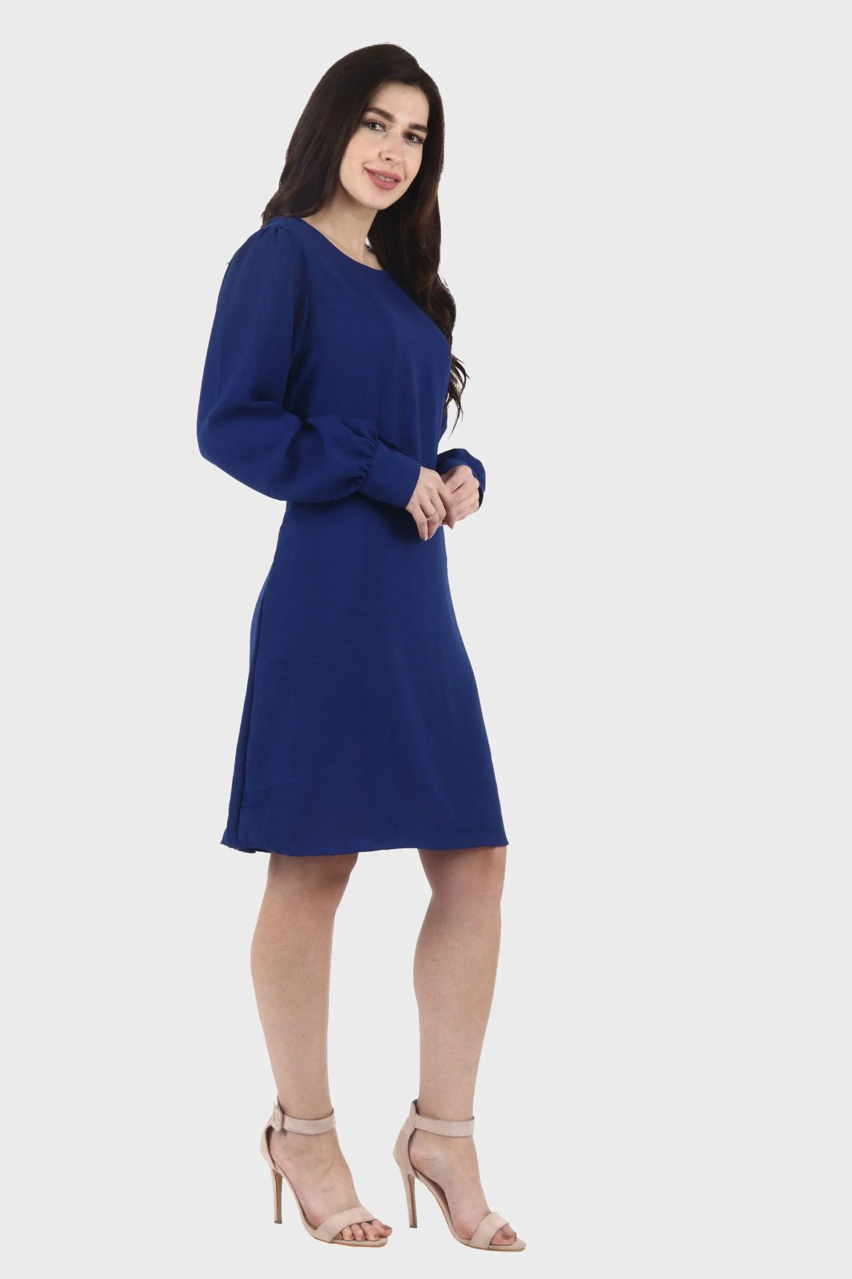 Blue Solid Formal Dress