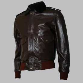 Classic R. J. Macready Brown Bomber Leather Jacket with Fur Collar