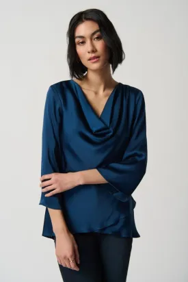 Cowl Neckline Satin Flared Top