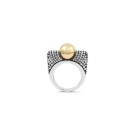 Edgy High Polish Ball & Pave Diamond Ring