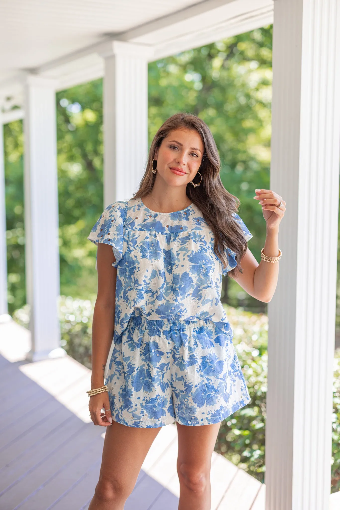 Floral Sweetheart Blue Babydoll Top