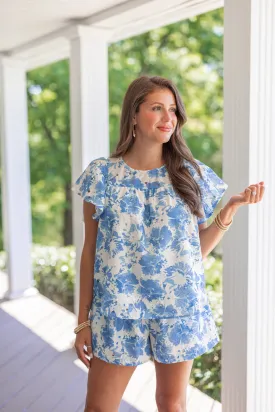 Floral Sweetheart Blue Babydoll Top