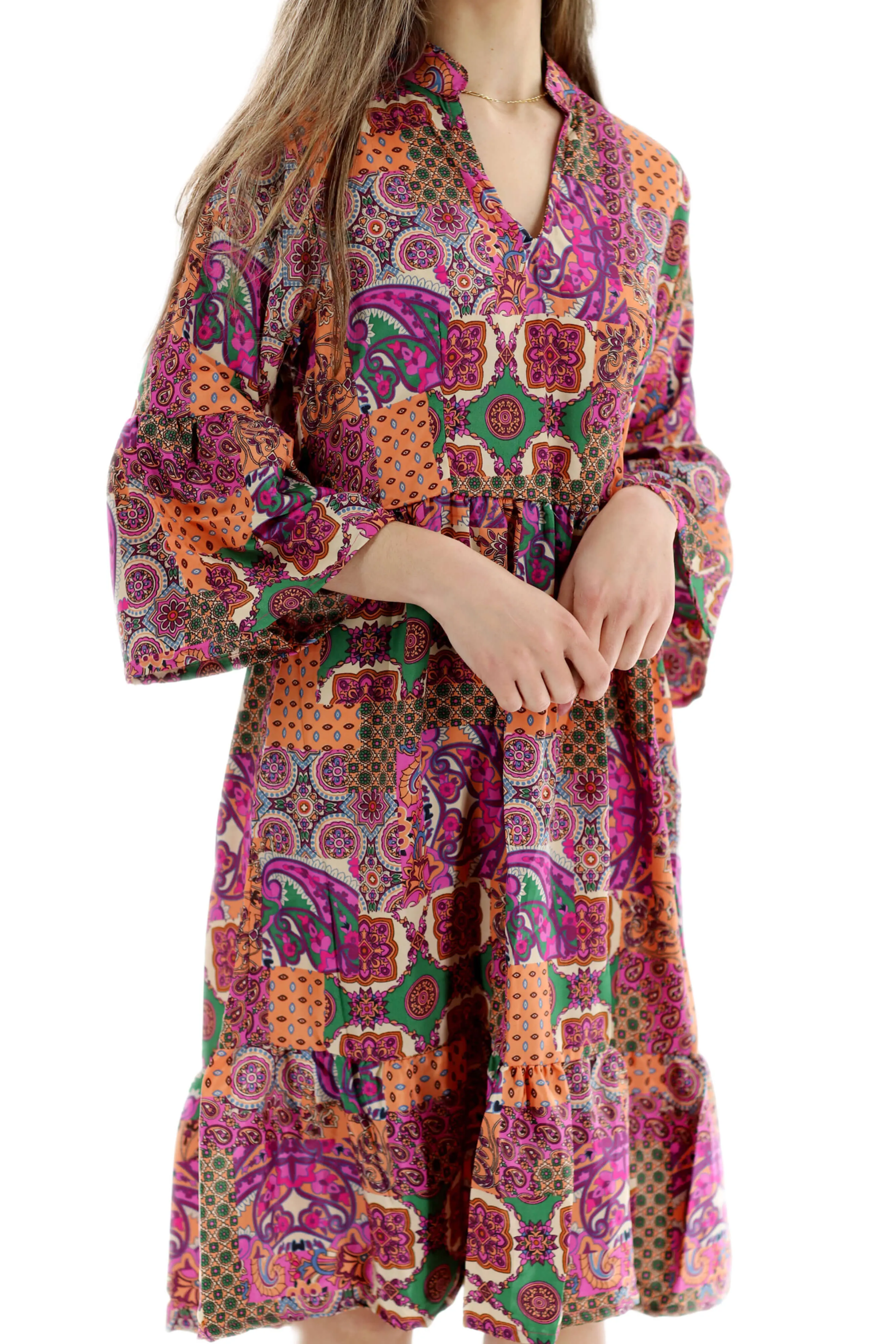 Flowy Paisley "Capri" Above Knee Dress Pink Multi