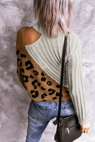 Grey Leopard Cut Sleeve Sweate