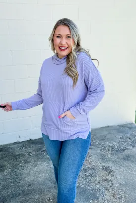 Headed Home Ribbed Hoodie Top, Lavender