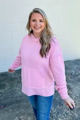 Headed Home Ribbed Hoodie Top, Light Pink