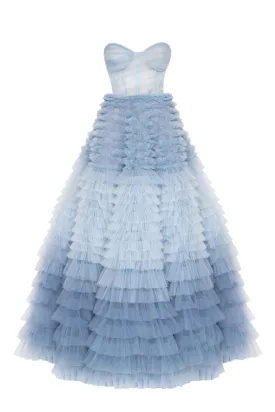 Light Blue Strapless Frill-Layered Fluffy Dress