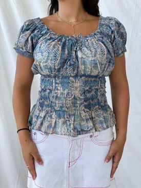 LRL Lauren JeansCo Cottage Core Blue Top