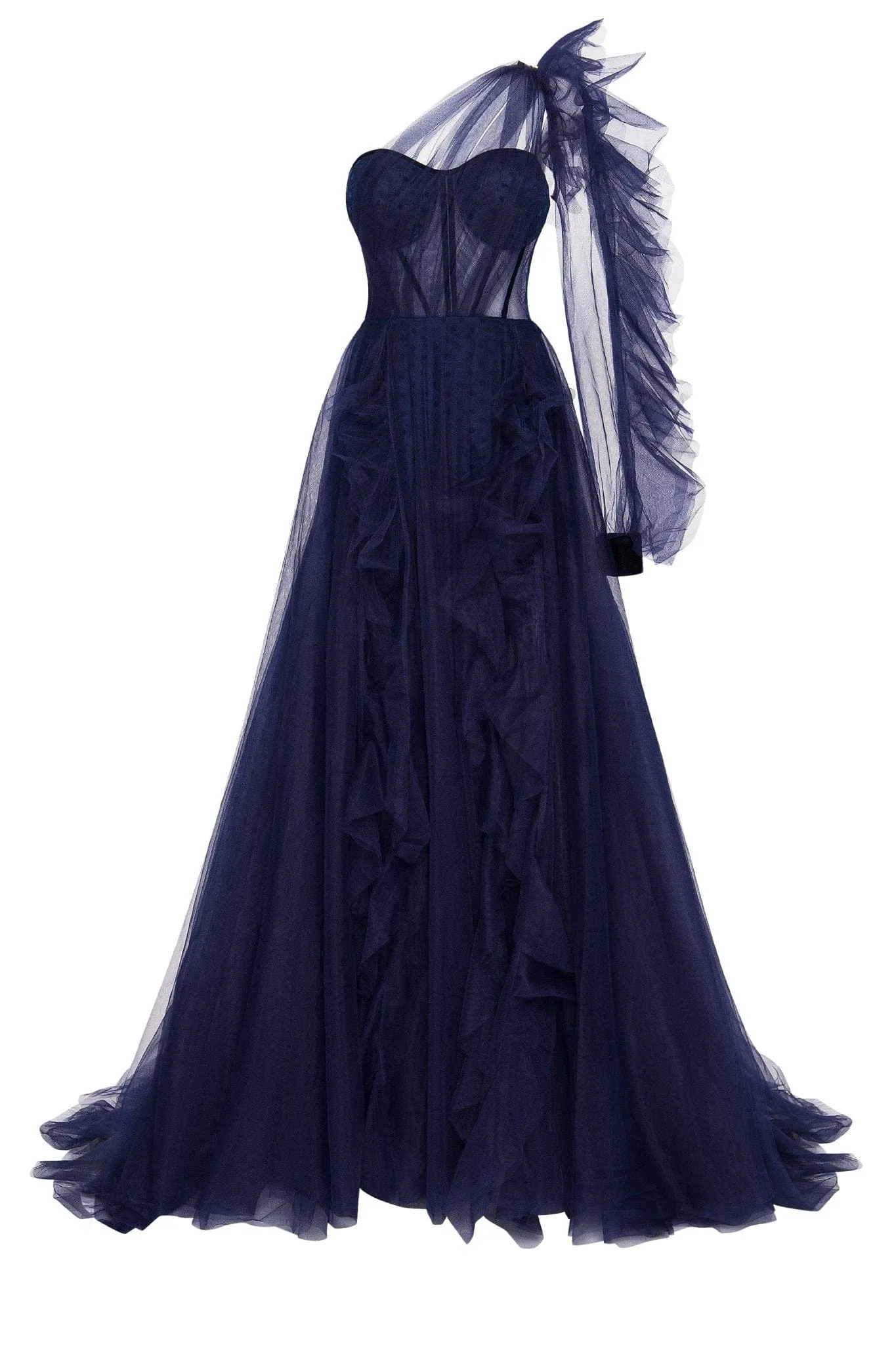 Royal Navy tulle gown with detachable sleeve