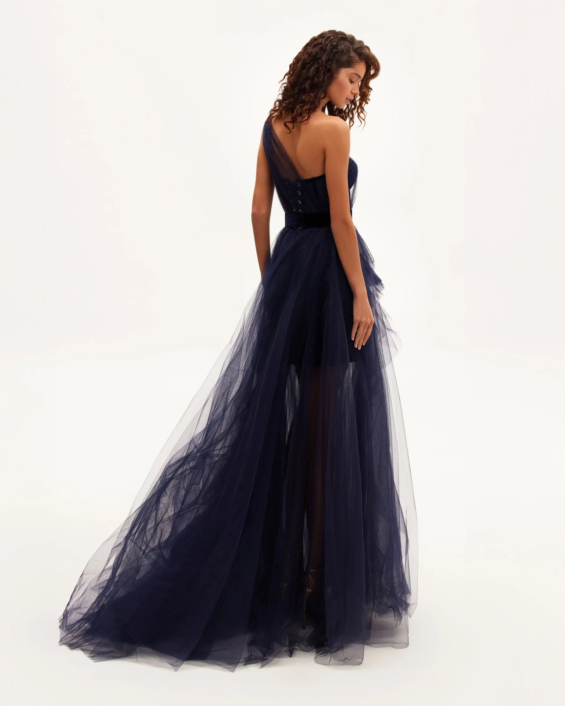 Royal Navy tulle gown with detachable sleeve