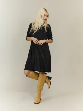 Stef Tiered Jersey Smock Dress / Black