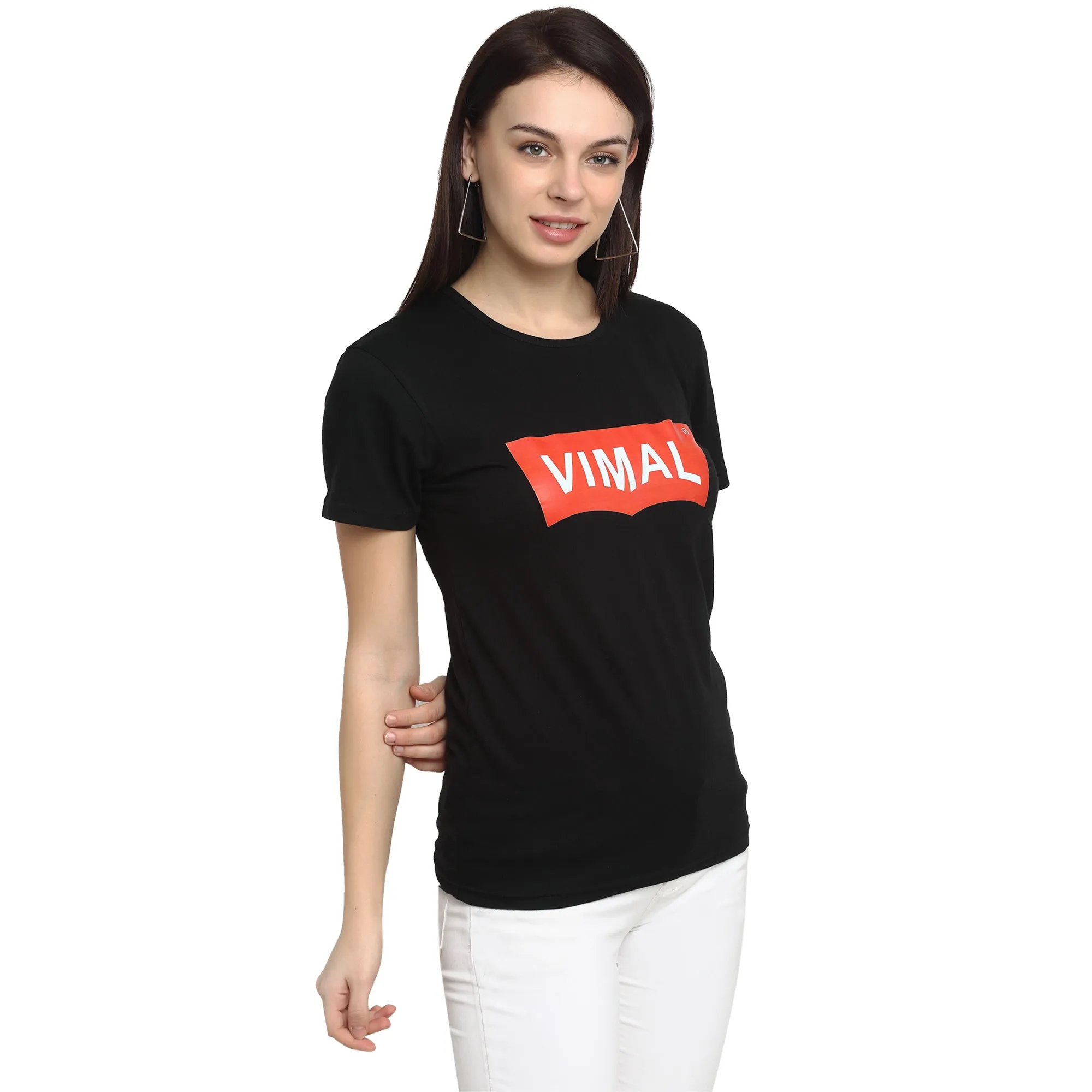 Vimal Jonney Black Half Sleeve T-shirt For Women's