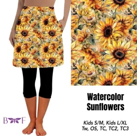 Watercolor Sunflower Skirted Capris